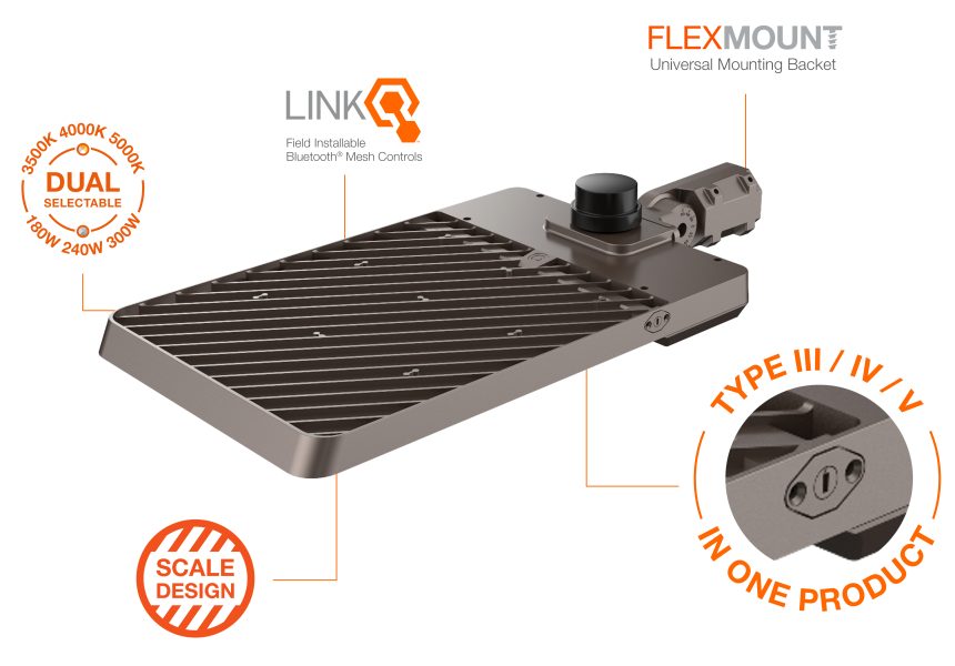 LEDVANCE An Industry First Innovation that Redfines Flexibility in Outdoor Area Lighting with its Field Adjustable Distribution. No Lens Swap Needed.