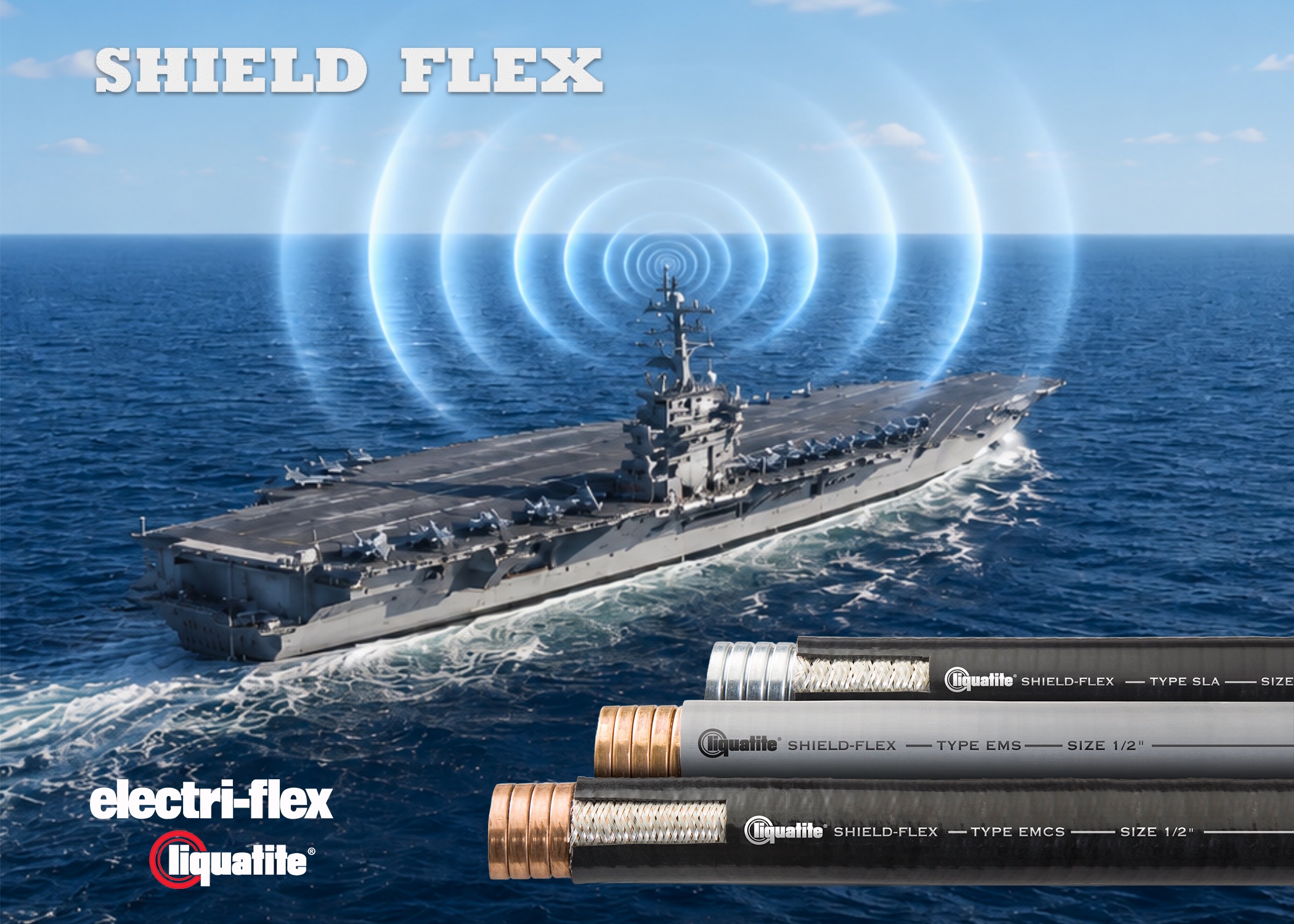 Electri-Flex Liquatite Shield-Flex EMI/RFI shielding conduit in SLA, EMS and EMCS types
